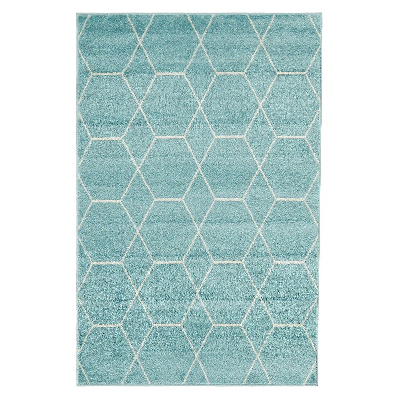 Unique Loom Geometric Trellis Frieze Rug, Light Blue, 8Ft Rnd