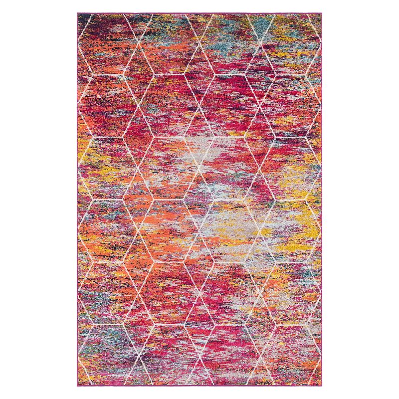 Unique Loom Geometric Trellis Frieze Rug, Multicolor, 7Ft Sq