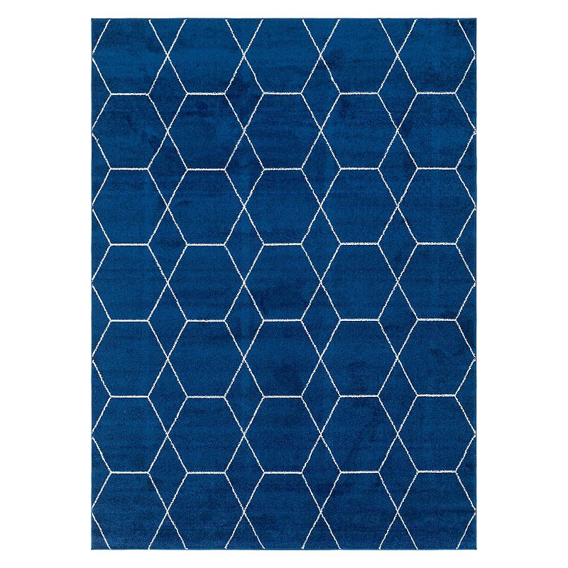 Unique Loom Geometric Trellis Frieze Rug, Blue, 8Ft Rnd