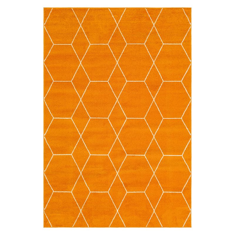 Unique Loom Geometric Trellis Frieze Rug, Orange, 8Ft Rnd