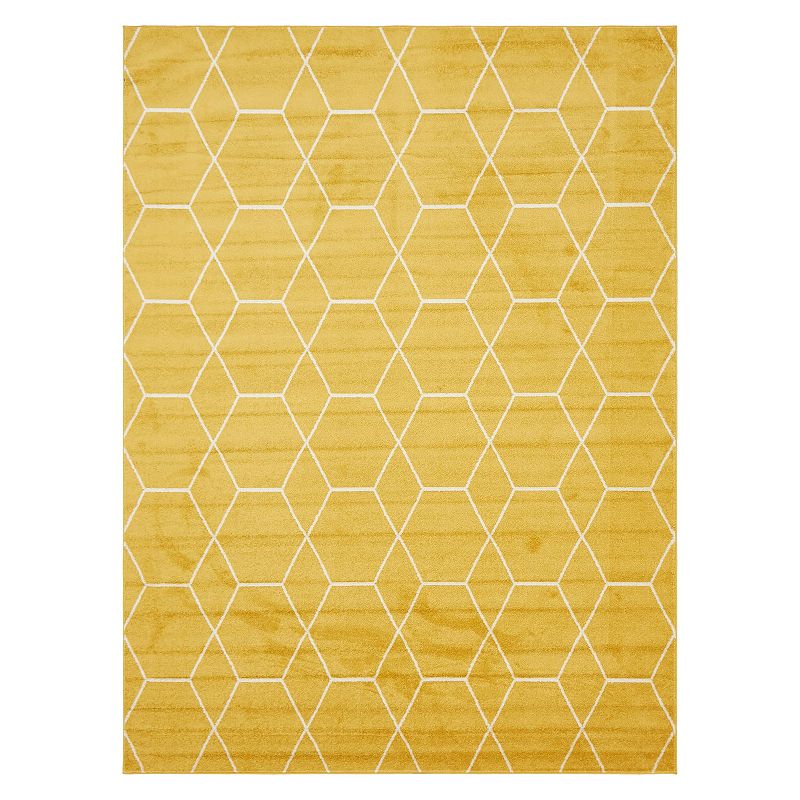 Unique Loom Geometric Trellis Frieze Rug, Yellow, 7Ft Sq