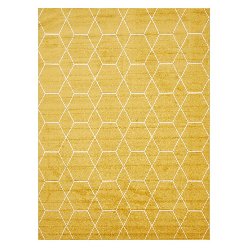 Unique Loom Geometric Trellis Frieze Rug, Yellow, 8Ft Rnd