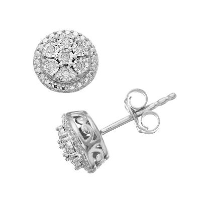 Sterling Silver 1 10 Carat T.W. Diamond Cluster Stud Earrings