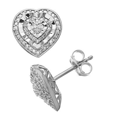 Diamond Brilliance Sterling Silver 1 10 Carat T.W. Diamond Heart Stud Earrings