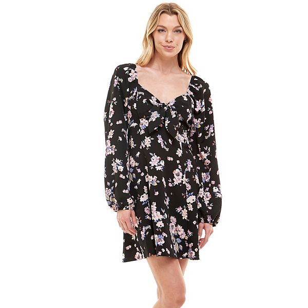 Juniors' Lily Rose Long Sleeve Tie Front Dress