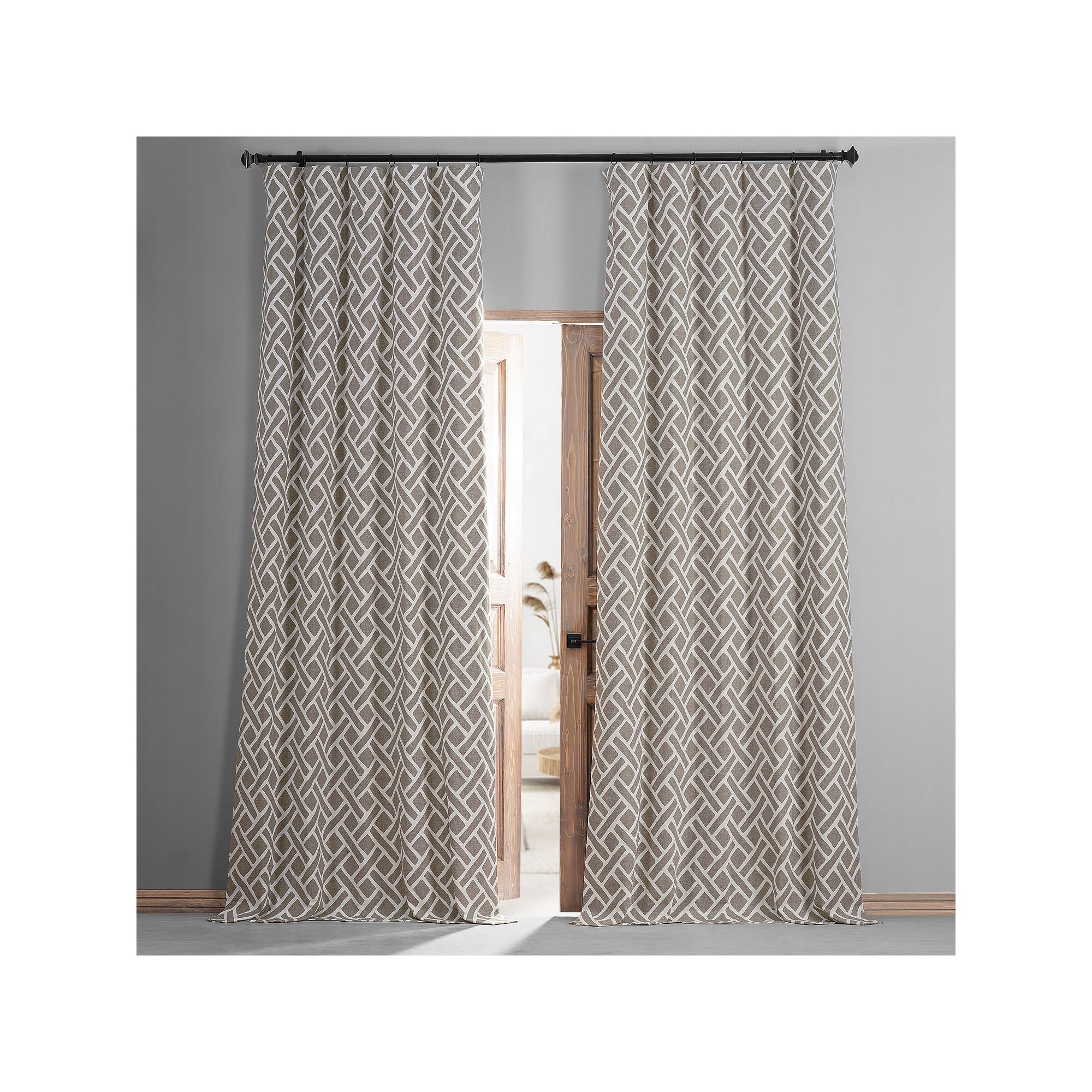EFF Geometric Printed Cotton Blackout Curtain Panel, Martinique Brown