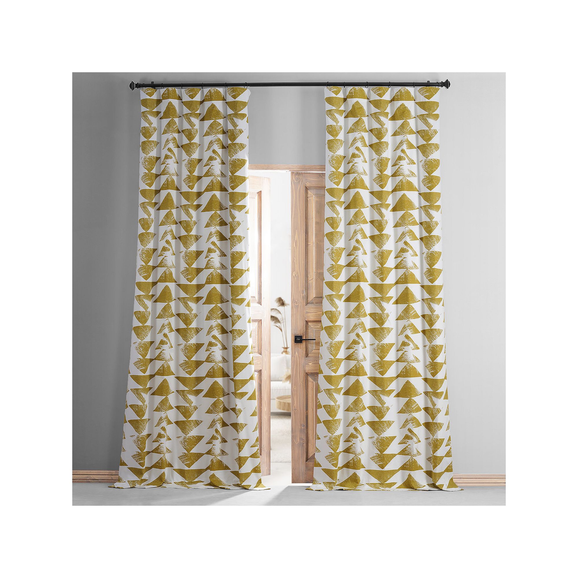 EFF Geometric Printed Cotton Blackout Curtain Panel, Triad Gold