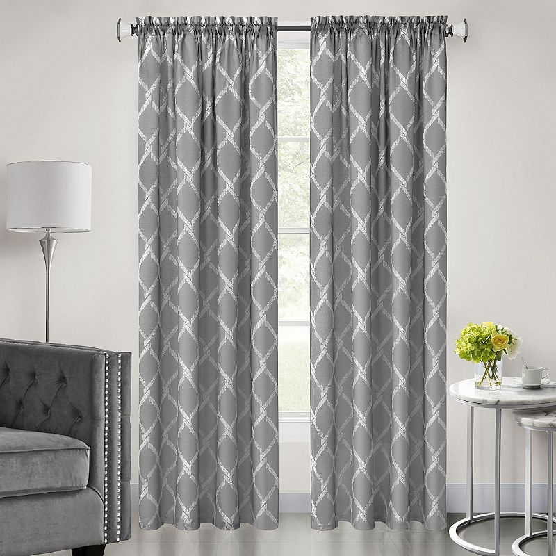 Achim Bombay Double Layered Window Curtain Panel, Grey, 52X63