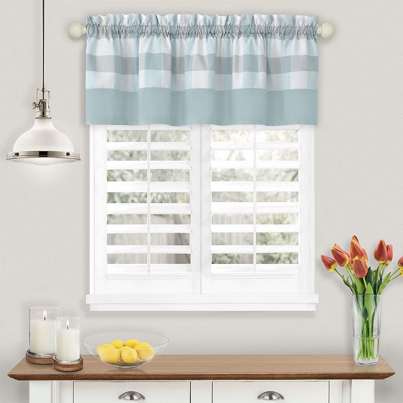 Achim Hunter Indoor Polyester/Cotton Light Filtering Checkered Valance  Ice Blue  58-in W x 14-in L