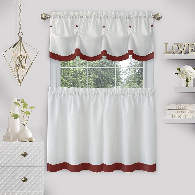 Achim Lana Window Curtain Tier Pair and Valance Set, Red, 58X24
