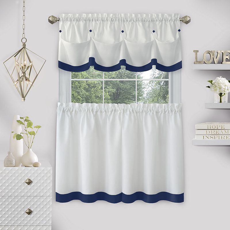 Achim Lana Window Curtain Tier Pair and Valance Set, Blue, 58X24
