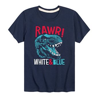 Boys 8-20 Rawr White And Blue Dinosaur Tee