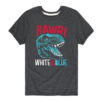 Boys 8-20 Rawr White And Blue Dinosaur Tee