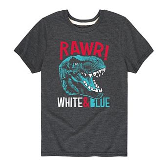 Boys 8-20 Rawr White And Blue Dinosaur Tee