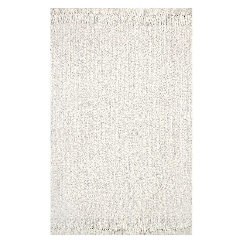 nuLOOM Braided Courtney Tassel Indoor Outdoor Rug, White, 12X15 Ft