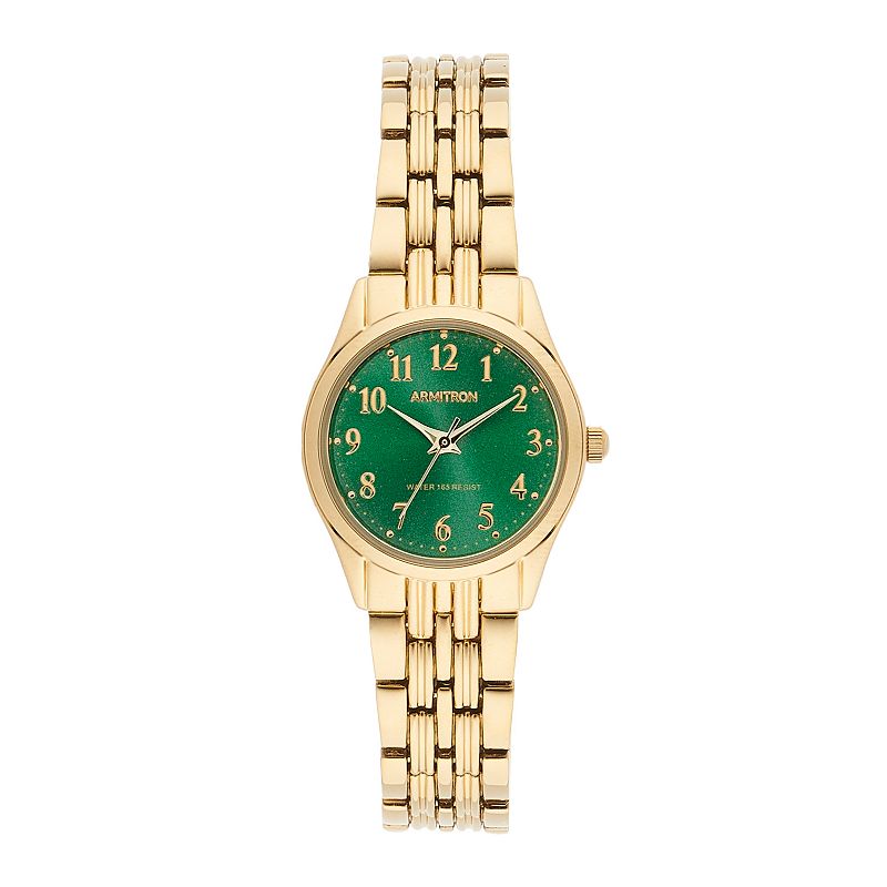 Armitron Women's Gold Tone Green Dial Watch - 75-5304GNGP, Size: Small