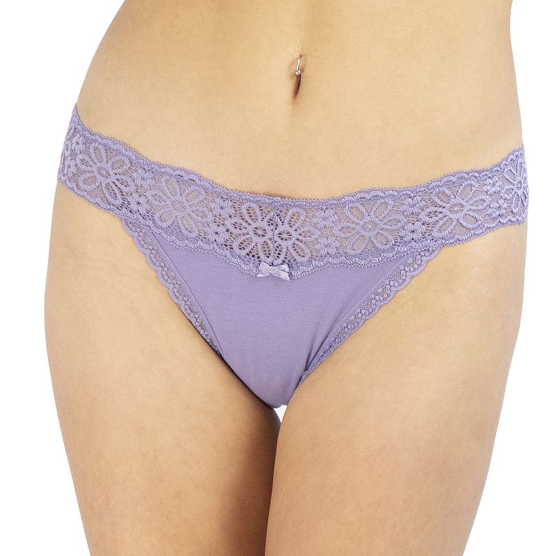 SO Cotton & Lace String Bikini Panty, Girls, Size: Small, Drk Purple