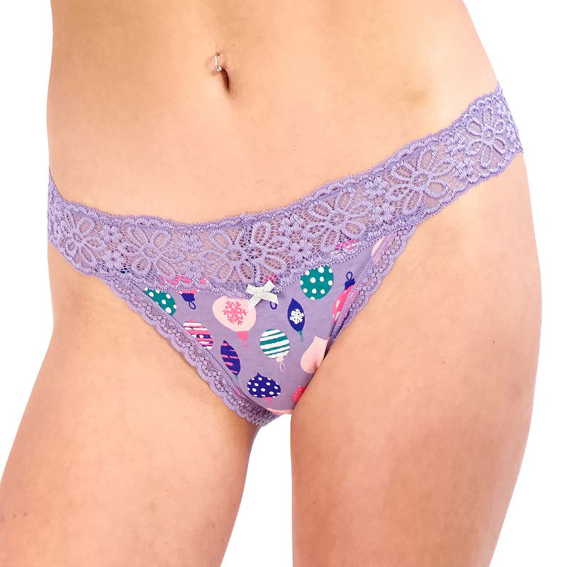 SO Cotton & Lace String Bikini Panty, Girls, Size: Small, Med Purple