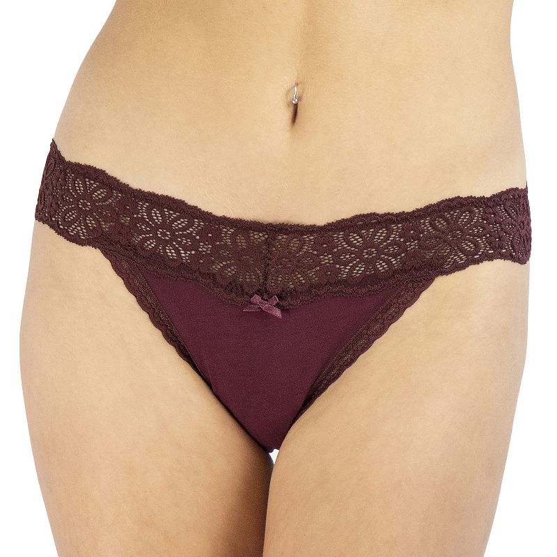 SO Cotton & Lace String Bikini Panty, Girls, Size: Small, Drk Purple