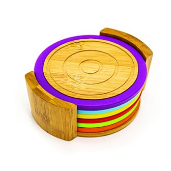 BergHOFF 6 pc Bamboo Coaster with Silicone Rim Set