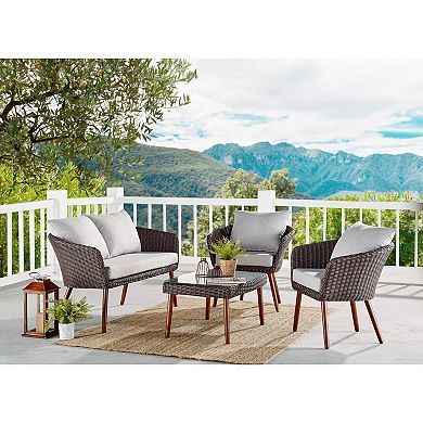Alaterre Furniture Athens All-Weather Wicker Outdoor Conversation 4-piece Set