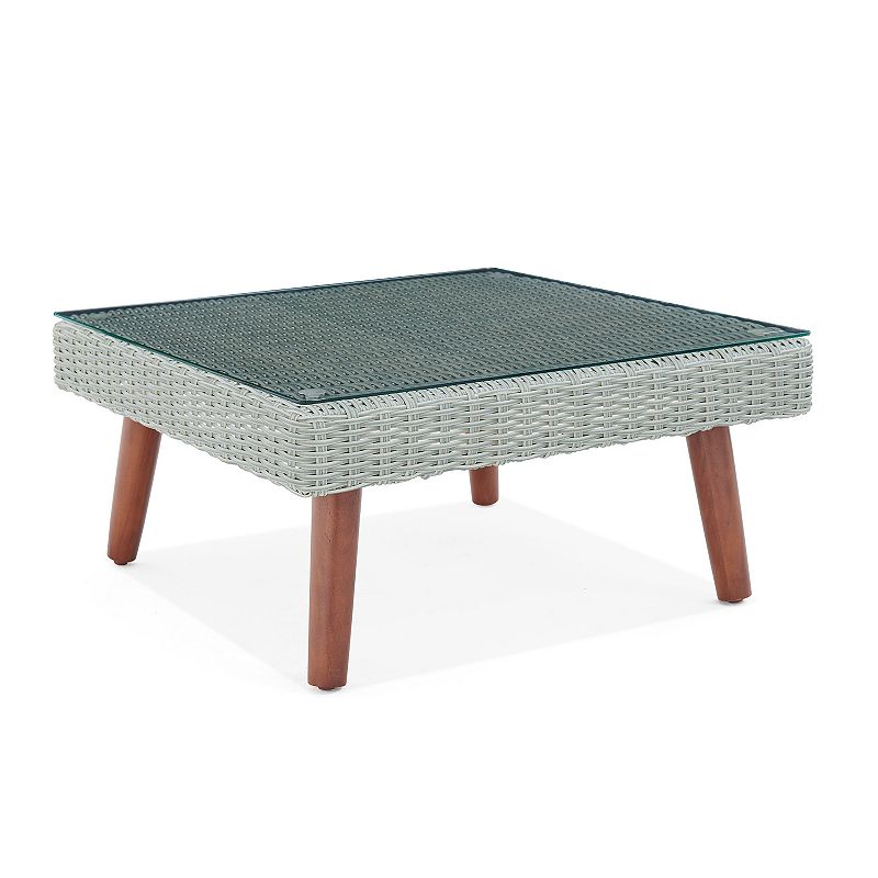 Alaterre Furniture Albany All Weather Wicker Square Patio Coffee Table, Gre