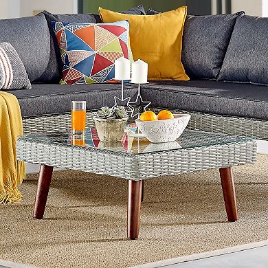Alaterre Furniture Albany All Weather Wicker Square Patio Coffee Table