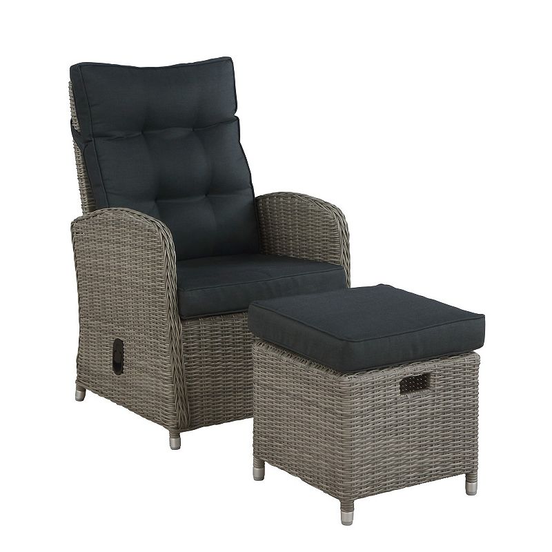 Alaterre Furniture Monaco All-Weather Wicker Outdoor Recliner Chair & Ottom