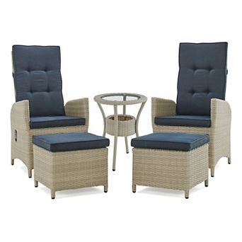 Alaterre Furniture Haven All-Weather Wicker Outdoor Recliner, Ottoman & End Table 5 pc Set