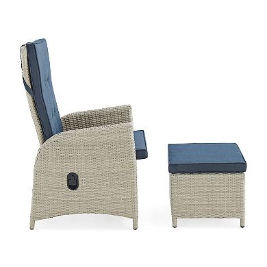 Alaterre Furniture Haven All-Weather Wicker Outdoor Recliner, Ottoman & End Table 5-piece Set