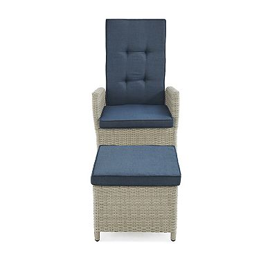 Alaterre Furniture Haven All-Weather Wicker Outdoor Recliner, Ottoman & End Table 5-piece Set