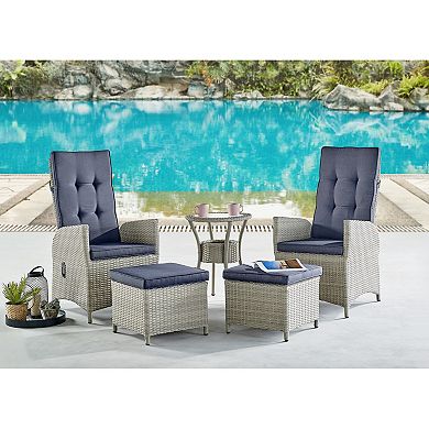 Alaterre Furniture Haven All-Weather Wicker Outdoor Recliner, Ottoman & End Table 5-piece Set