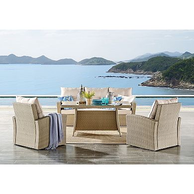 Alaterre Furniture Canaan Outdoor Wicker Deep-Seat Couch, Arm Chair & Coffee Table 4-piece Set