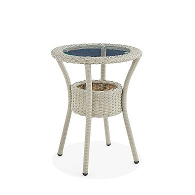 Alaterre Furniture Haven Wicker Outdoor Round Storage End Table