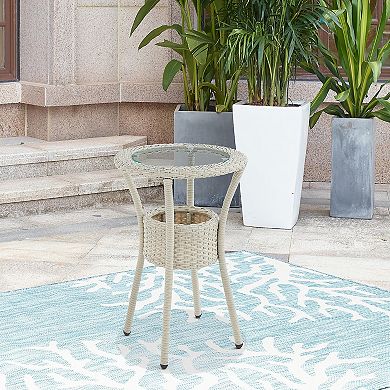 Alaterre Furniture Haven Wicker Outdoor Round Storage End Table