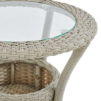 Alaterre Furniture Haven Wicker Outdoor Round Storage End Table