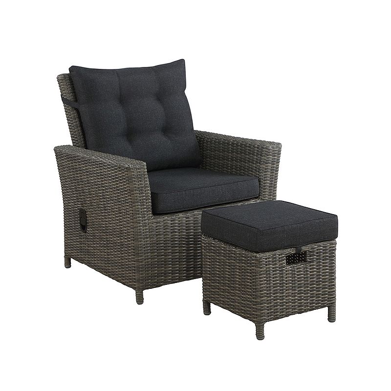 Alaterre Furniture Asti Wicker Outdoor Recliner Arm Chair & Ottoman 2-piece