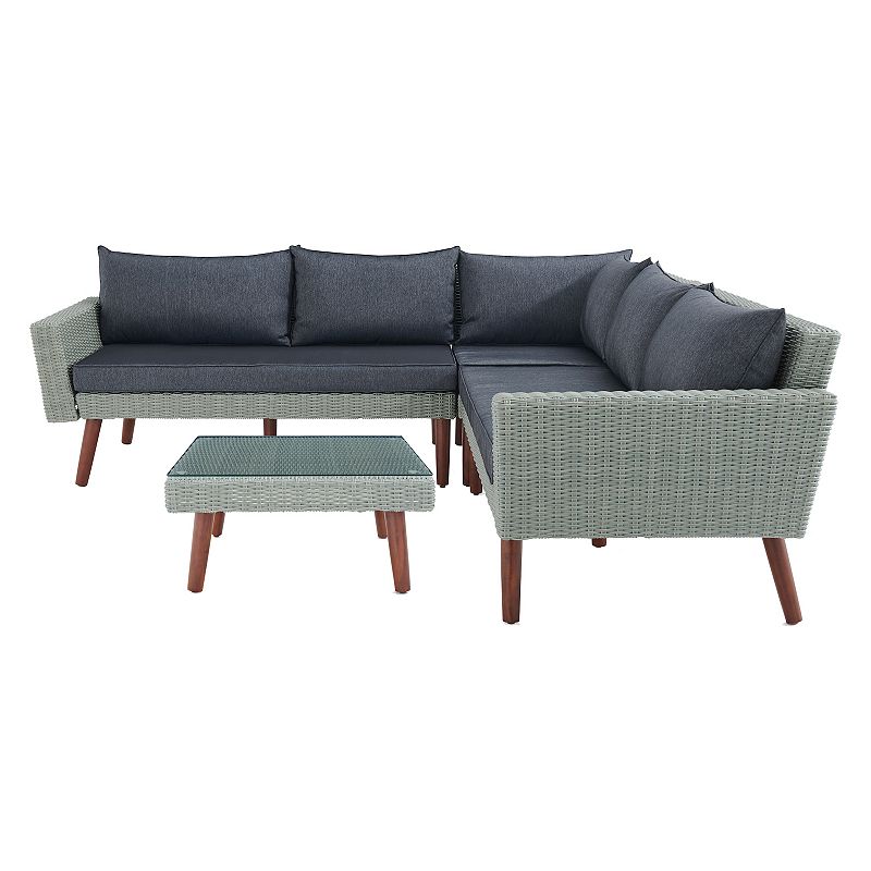 Alaterre Furniture Albany All-Weather Wicker Corner Sectional Sofa & Coffee