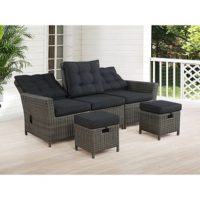 Alaterre Furniture Asti Wicker Outdoor Square Ottoman 2-piece Set
