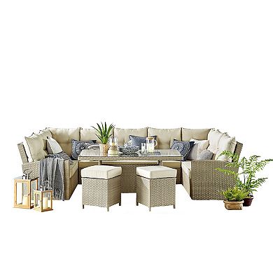 Alaterre Furniture Canaan Wicker Outdoor Horseshoe Sectional Couch, Stool & Coffee Table 4-piece Set