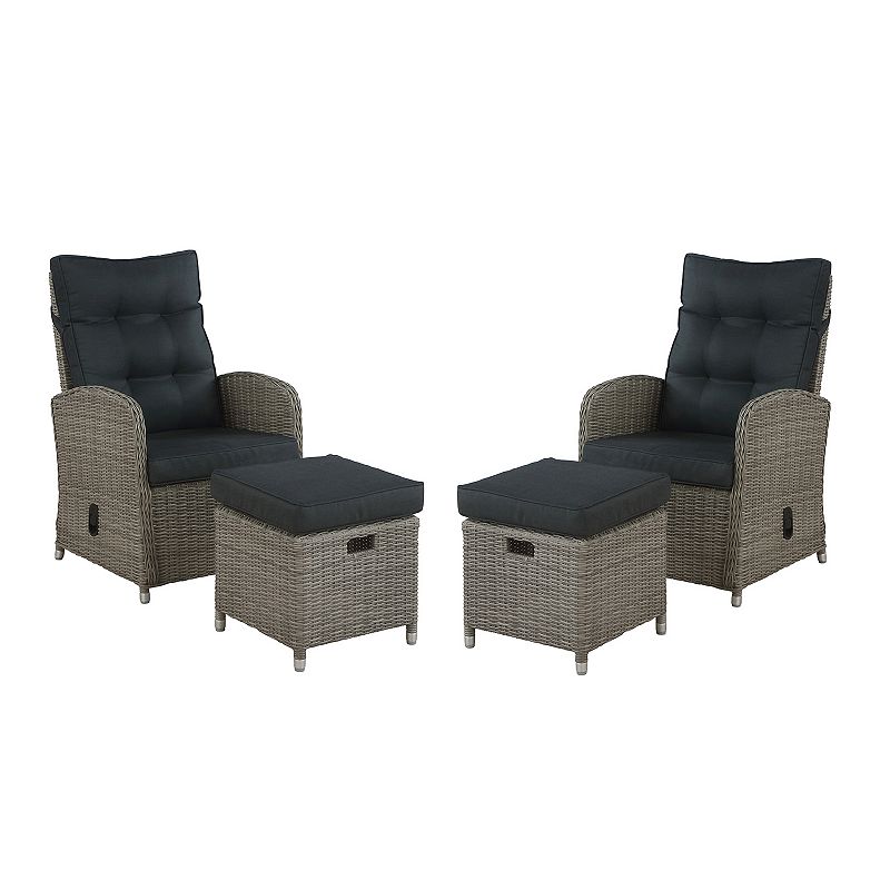 Alaterre Furniture Monaco Patio Reclining Chair & Ottoman 4-piece Set, Grey