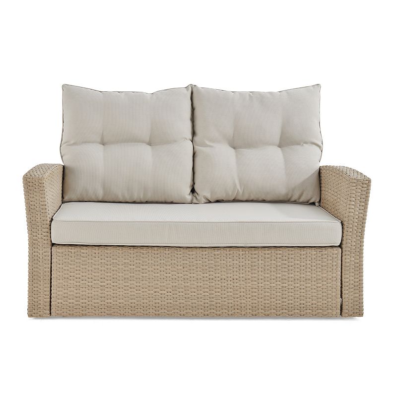 Alaterre Furniture Canaan Wicker Outdoor Loveseat Couch, Brown
