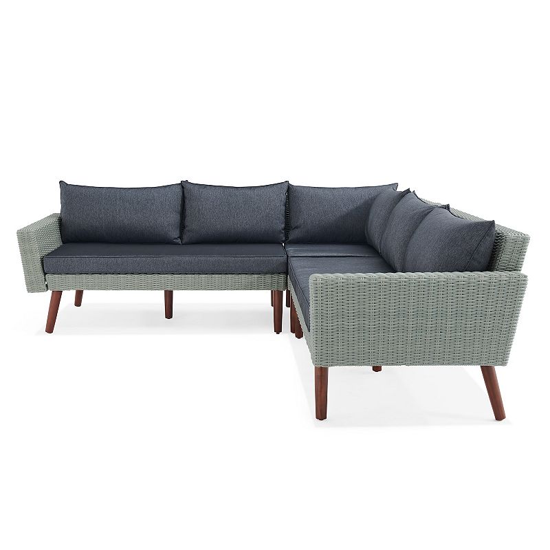 Alaterre Furniture Albany Wicker Outdoor Corner Sectional Couch, Grey