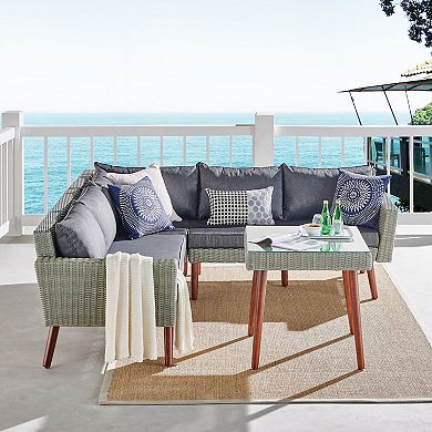 Alaterre Furniture Albany All-Weather Wicker Outdoor Corner Sectional Sofa & Coffee Table 2-piece Set