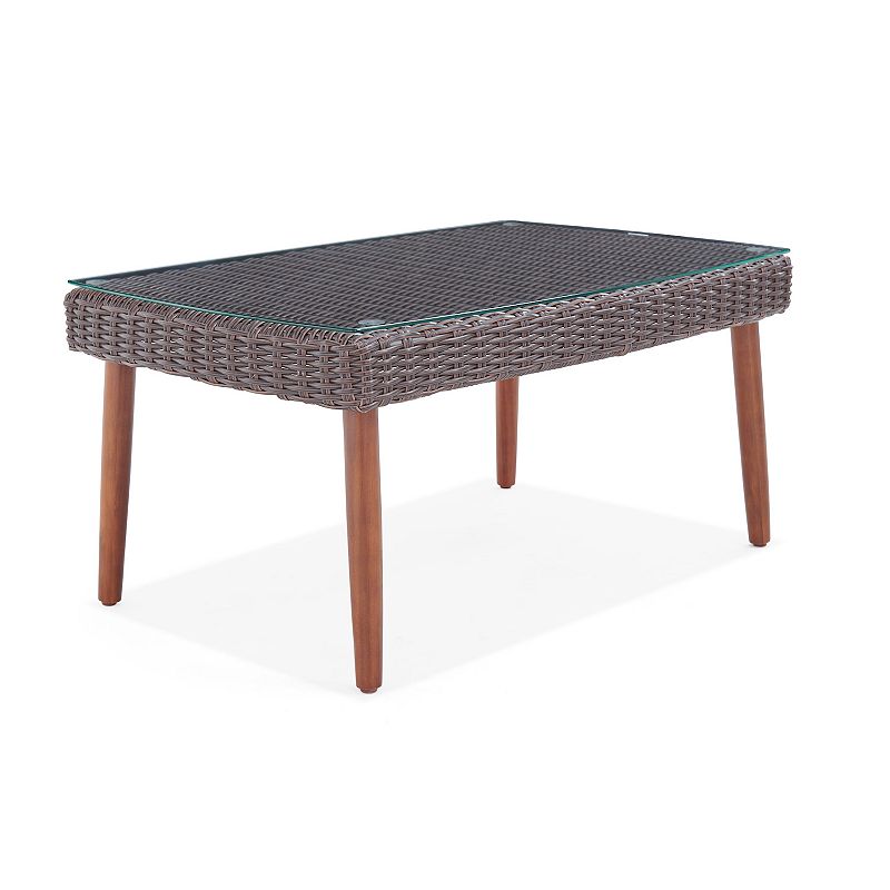 Alaterre Furniture Athens All Weather Wicker Patio Coffee Table, Brown