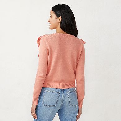 Women's LC Lauren Conrad Ruffle Pointelle Cardigan