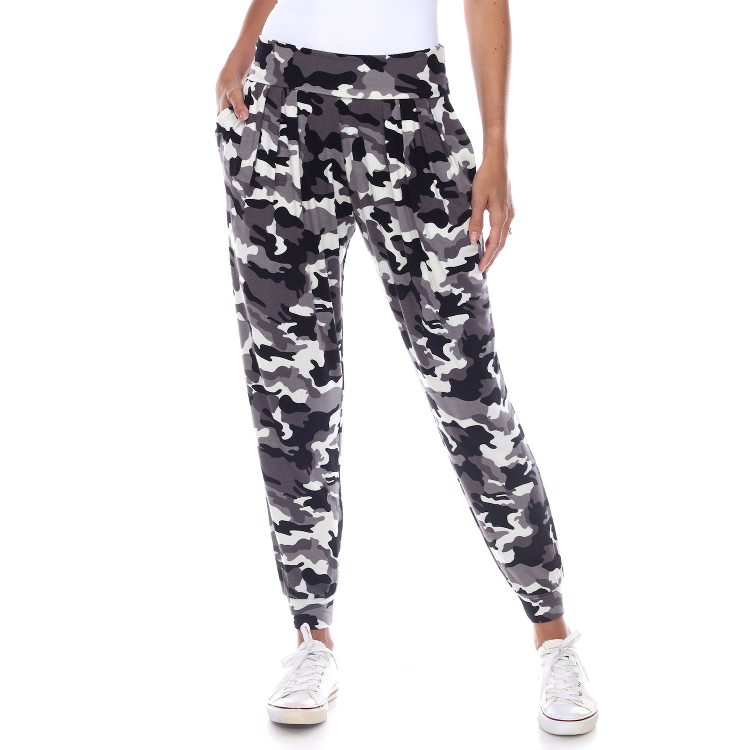 womens white camo joggers