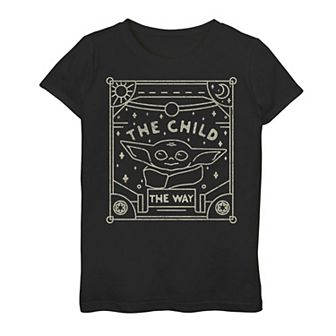 Girls 3-16 Star Wars The Mandalorian The Child AKA Baby Yoda Tarot Card Line Art Tee