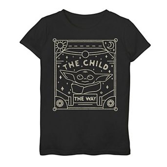 Girls 3-16 Star Wars The Mandalorian The Child AKA Baby Yoda Tarot Card Line Art Tee