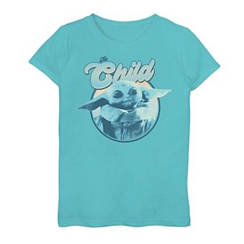 Girls 3-16 Star Wars The Mandalorian The Child AKA Baby Yoda Retro Portrait Blue Hue Tee